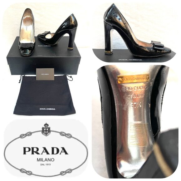 Dolce & Gabbana Ell Bow Patent Leather Heels 7,5 - Picture 1 of 14